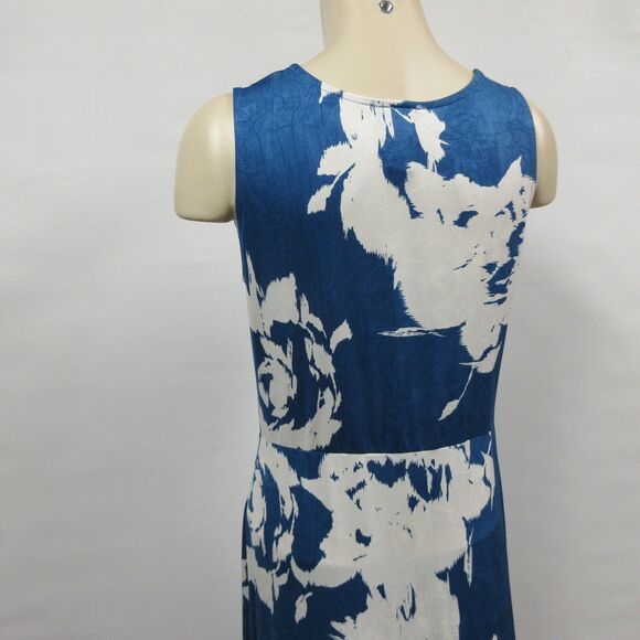 CLARA SUN WOO Crushed Silk Knit Center Slit Maxi Dress Sz M 12 Blue White Floral - Picture 7 of 15